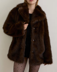 Pepita Jacket in Faux Fur Dark Brown