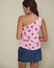 Phire One Shoulder Top in Poplin Swirl Pink