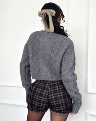 Picu Frill Hem Shorts in Navy and Mustard Check