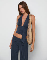 Prilla Halter Top in Cupro Ocean Storm