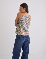 Palsi Loose Sleeveless Top in Pastel Blue Tartan