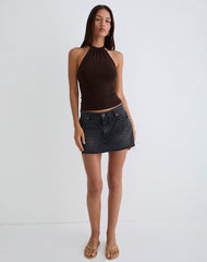 Raceline Halterneck Top in Rayon Jersey Chocolate Brown