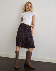 Rahyu Midi Skirt in Dark Pink Rose Black