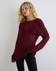 Rajiya Open Weave Jumper in Burgundy