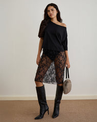 Ramona Midi Skirt in Sequin Lace Black