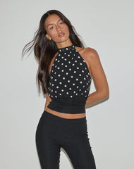 Rania Backless Top in Polka Dot Black and White