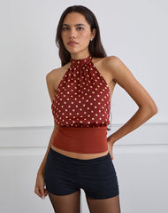 Rania Backless Top in Polka Burnt Red