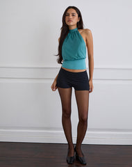 Rania Backless Top in Stripe Satin Teal