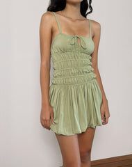 Rasmil Bubble Hem Mini Dress in Sage Green
