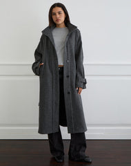 Ravari Belted Trench Coat in Charcoal Check
