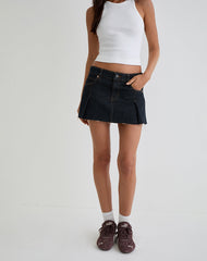 Raw Hem Dart Mini Skirt in Indigo