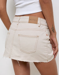 Raw Hem Denim Mini Skirt in Off White