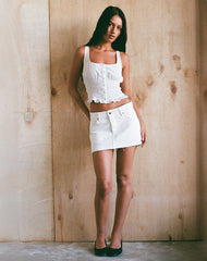 Raw Hem Denim Mini Skirt in True White