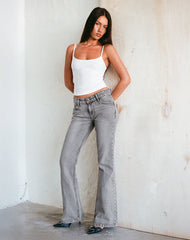 Rigid Low Rise Flare Jeans in Grey Wash