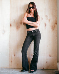 Rigid Low Rise Flare Jeans in Washed Black Grey