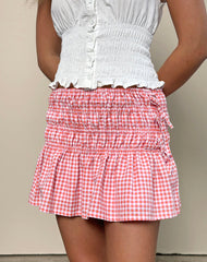 Rikako Mini Skirt in Mini Gingham Peach