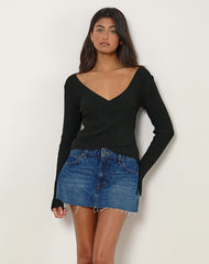 Rinca Bardot Jumper in Rib Knit Black
