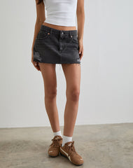 Ripped Hem Mini Skirt in Vintage Black