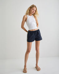 Riu Runner Short in Navy with Yellow Stripe