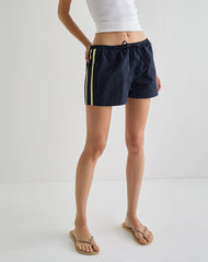 Riu Runner Short in Navy with Yellow Stripe