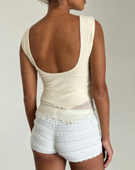 Rochie Asymmetric Top in Mesh Cream