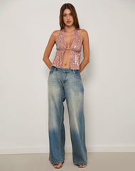 Rokudo Halterneck Top in Boho Batik Sequin Pink