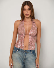 Rokudo Halterneck Top in Boho Batik Sequin Pink