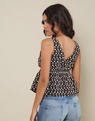 Rolia Tie Front Top in Floral Broderie Brown