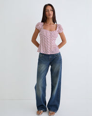 Rolina Blouse in Chiffon Stripe Pink and Burgundy