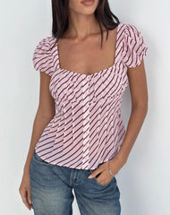 Rolina Blouse in Chiffon Stripe Pink and Burgundy