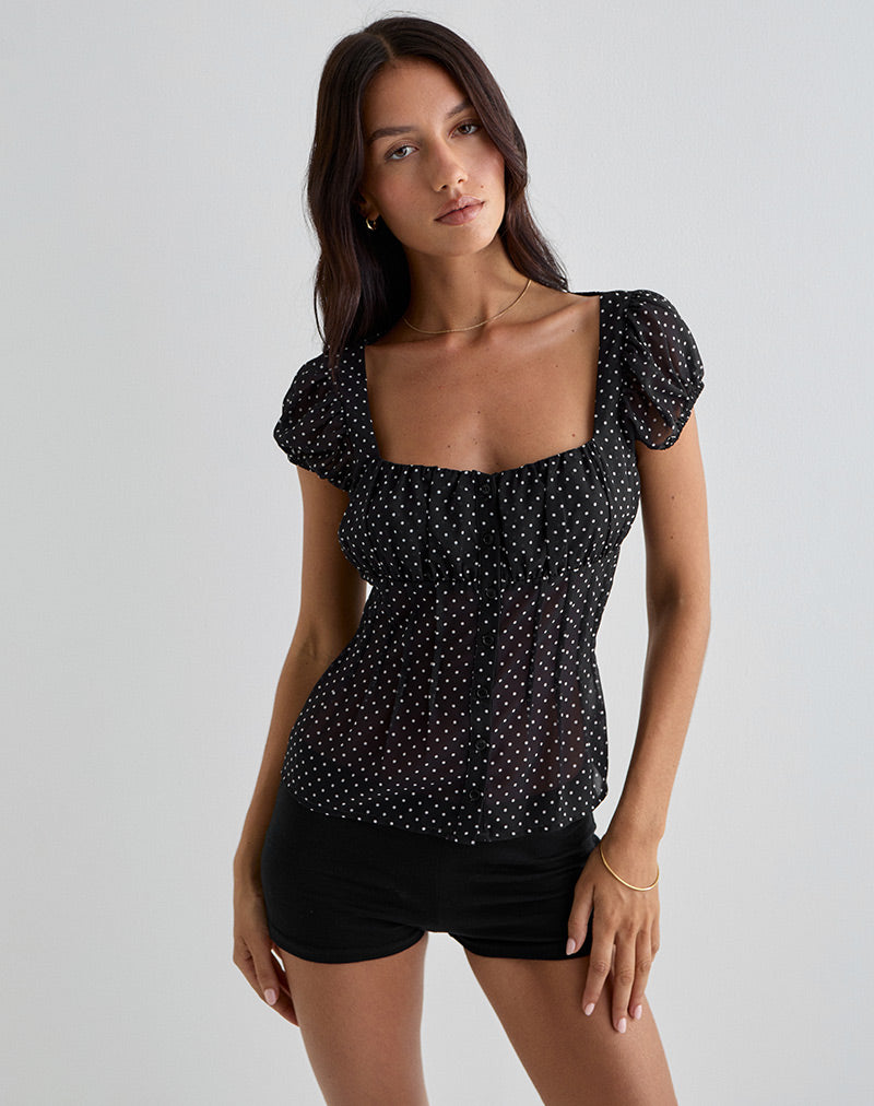 Rolina Blouse in Chiffon Mini Polka Black