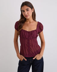 Rolina Blouse in Chiffon Mini Polka Burgundy