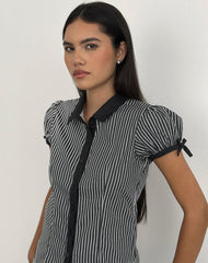 Rosabe Blouse in Black and Grey Monostripe