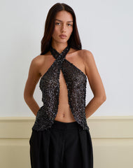 Ruway Unlined Scarf Top in Sequin Black