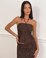 Ruwi Sequin Knit Halter Top in Dark Brown