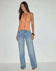 Ryoma Halterneck Top in Sequin Knit Orange