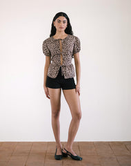 Ryota Tie Front Blouse in Leopard Sandstorm