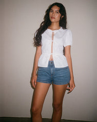 Ryota Tie Front Blouse in White with White Binding