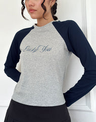 Sabani Top in Grey Marl Navy with Lucky You Print