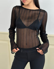 Saezuru Top in Chiffon Plisse Shimmer Black