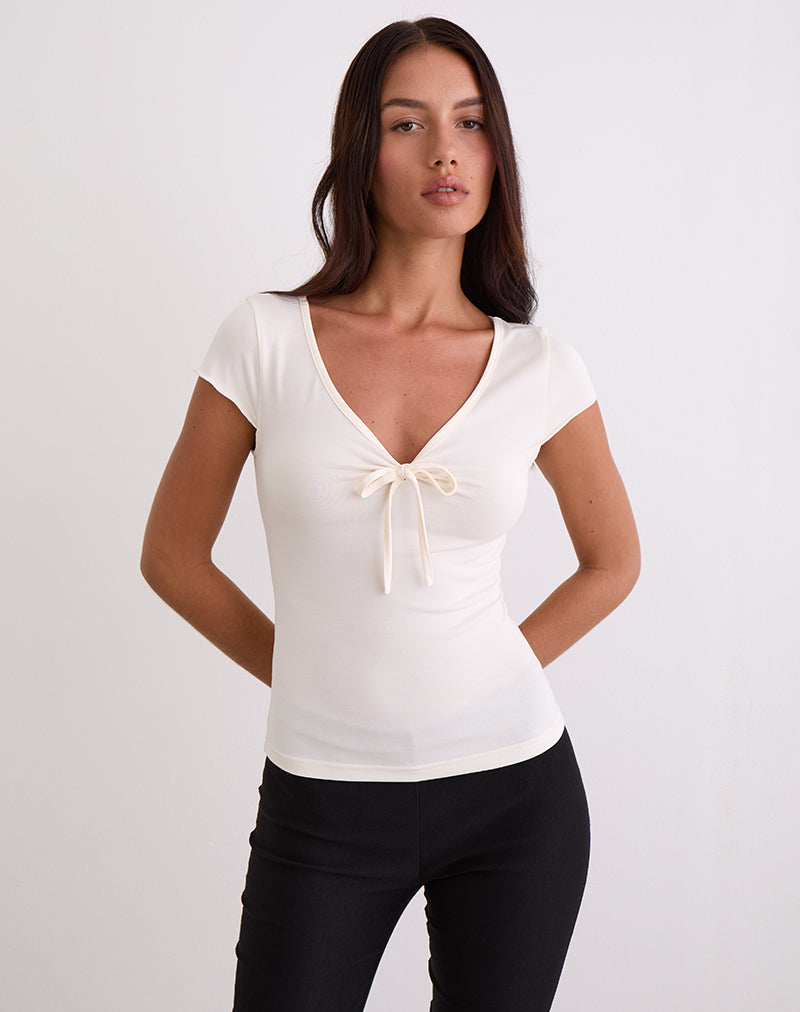 Saiba Cap Sleeve Top in Cupro Cream