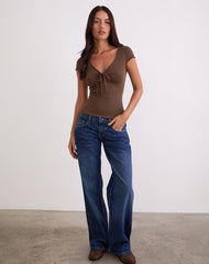Saiba Cap Sleeve Top in Cupro Dark Brown