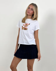 Saki Tee in White with Baby Deer Print