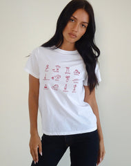 Saki Tee in White with Red Star Signs Print