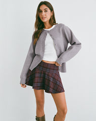Sakta Peplum Skirt in Burgundy and Blue Check