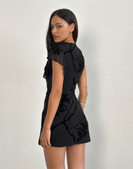 Salya Mini Dress in Orchids Flock Black