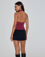 Samwell Halterneck Top in Paisley Lace Burgundy