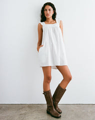 Sanaly Mini Dress in White with Black Micro Polka