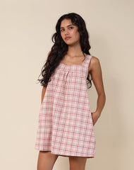 Sanlia Mini Dress in Basic Tartan Pink