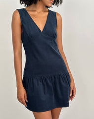 Sarabi Plunge Mini Dress in Cord Navy